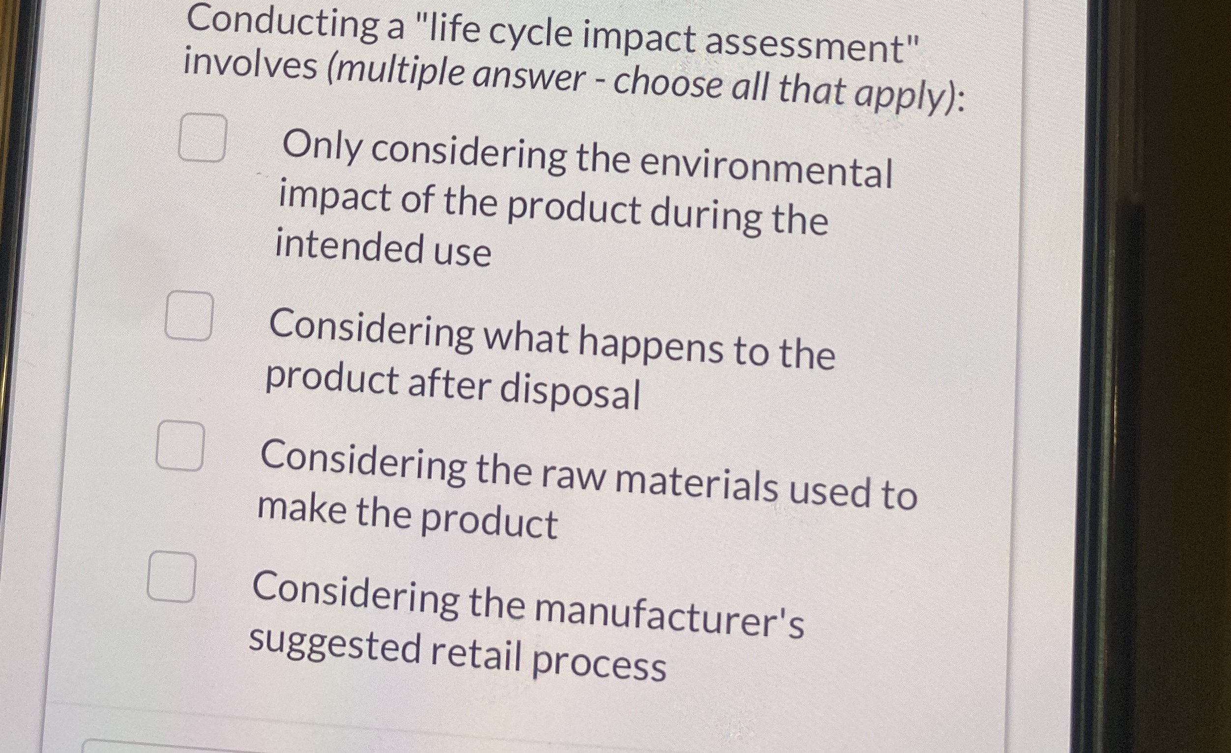Conducting a "life cycle impact assessment"