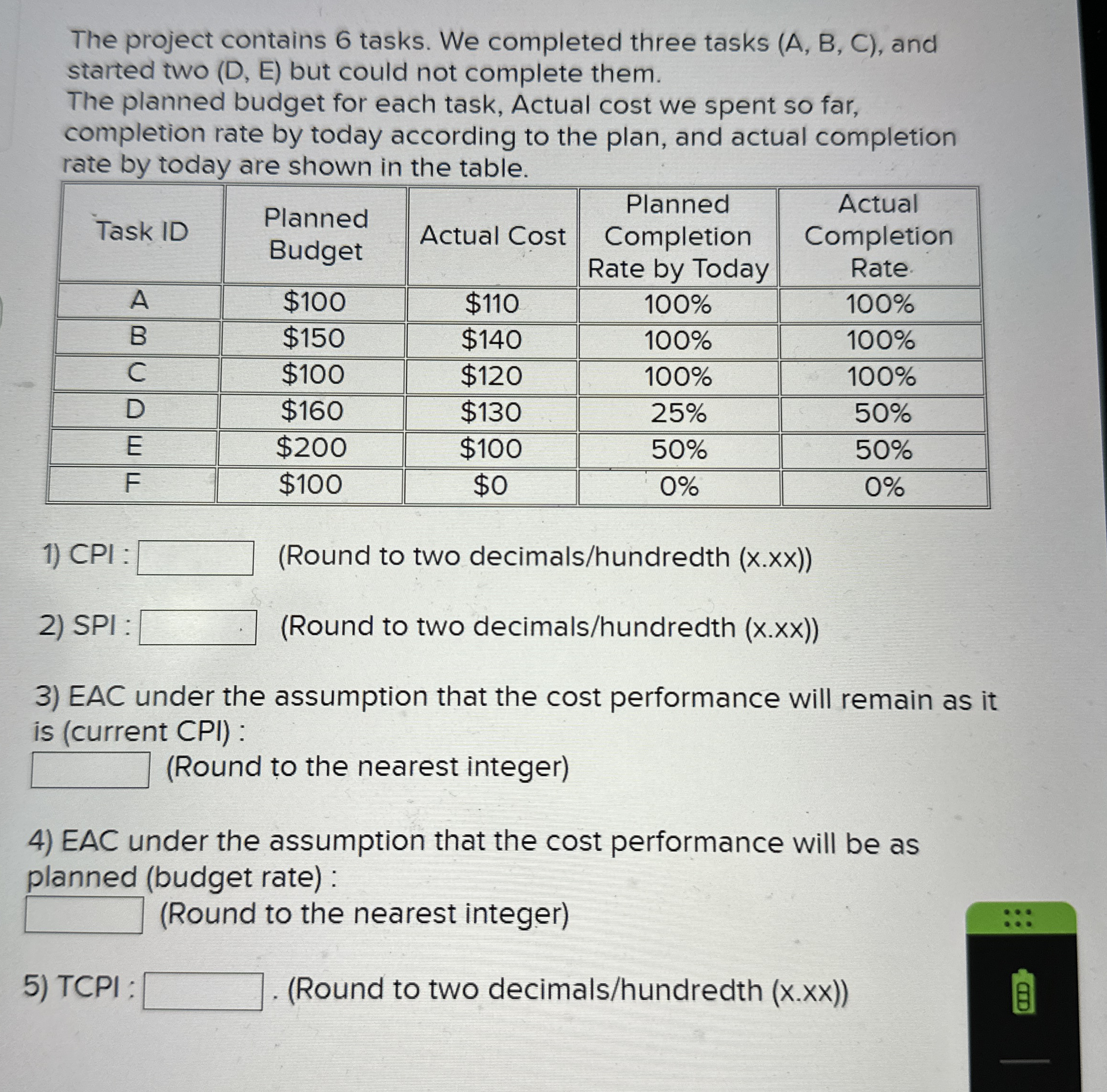 The project contains 6 tasks. We completed three