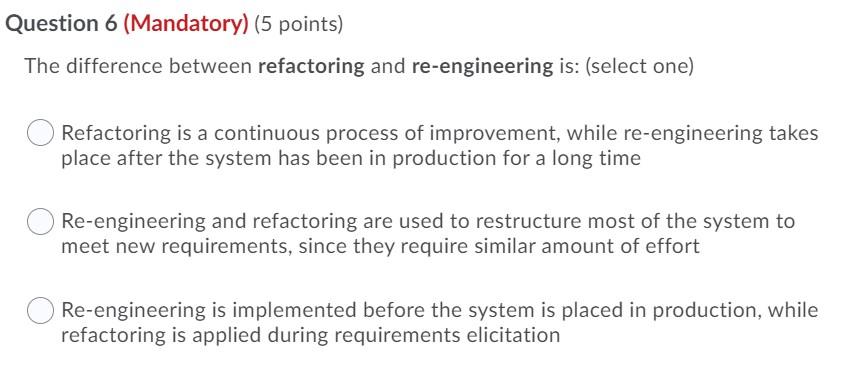 Question 6 (Mandatory) (5 points) The difference