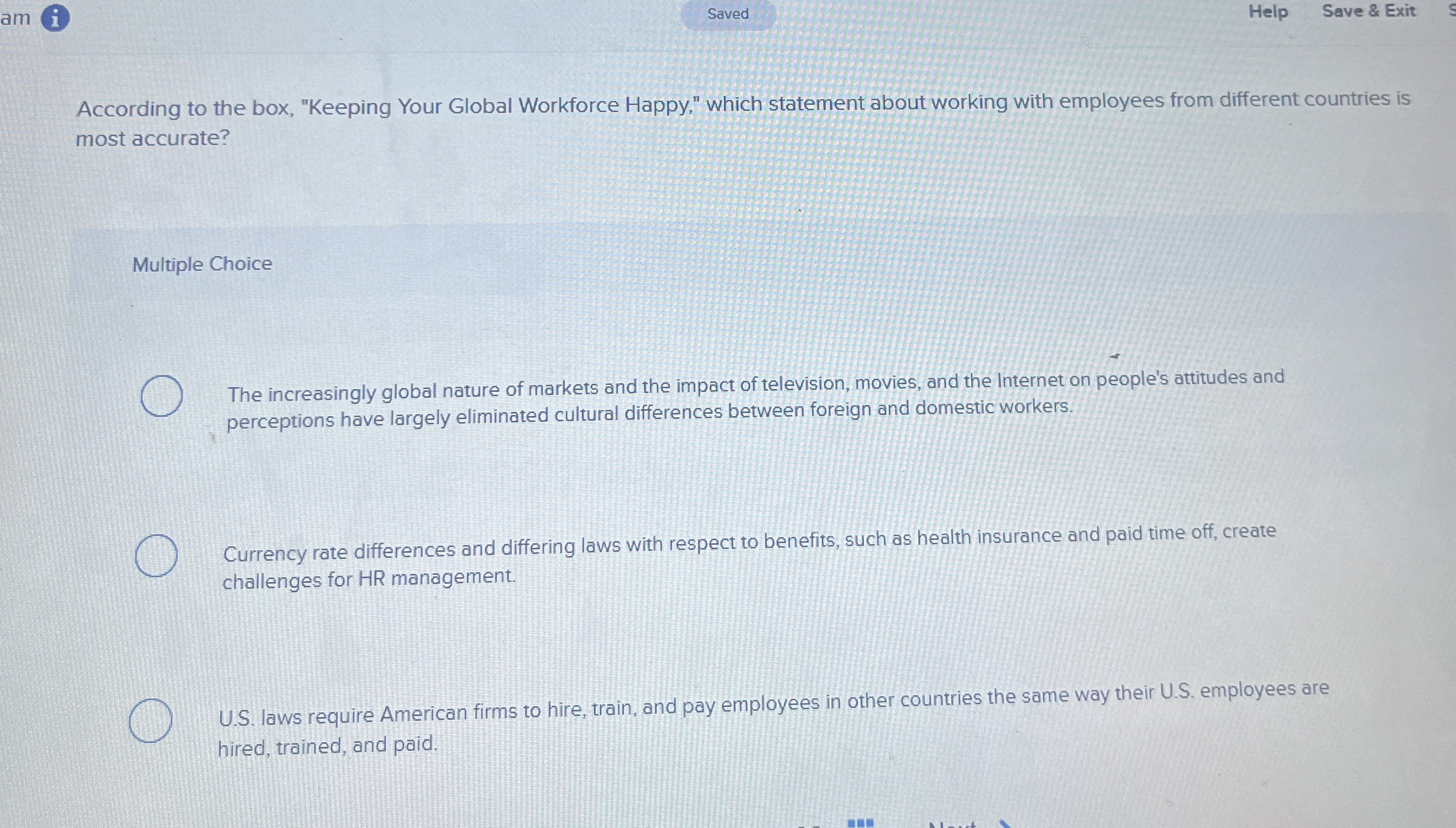 ( i ) Saved Help Save & Exit According to the