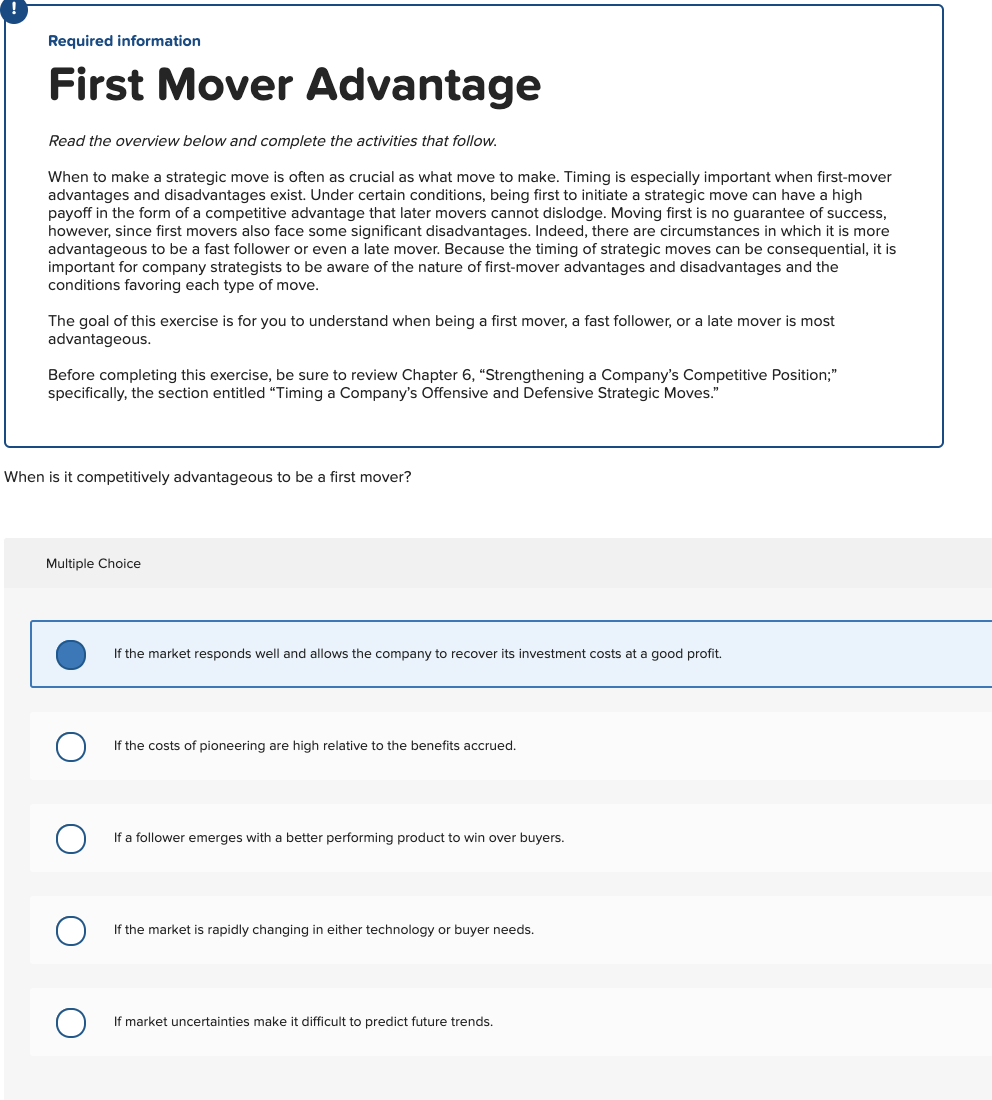 Required information First Mover Advantage Read