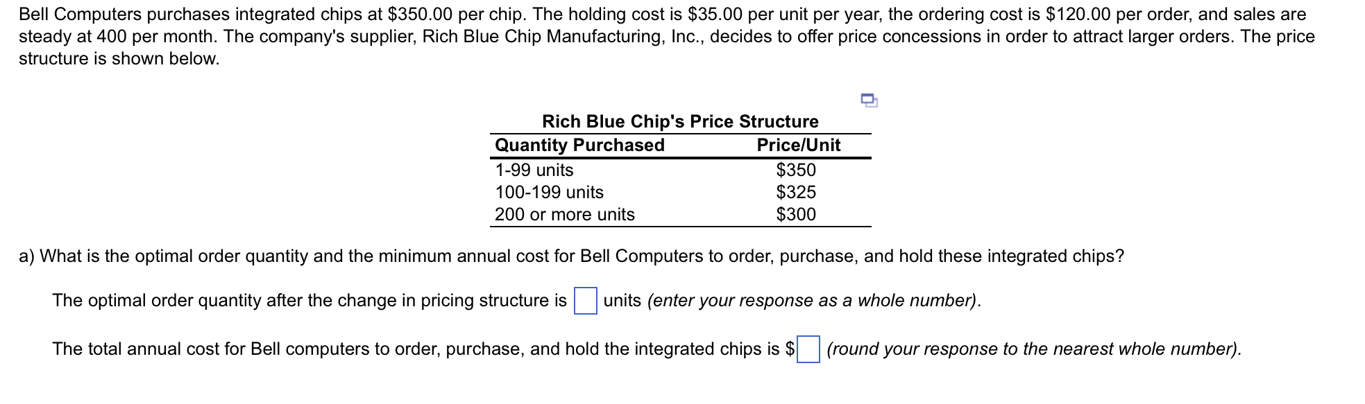 Bell Computers purchases integrated chips at $ 3