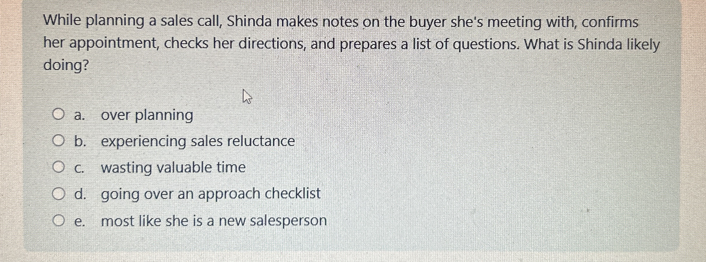 While planning a sales call, Shinda makes notes
