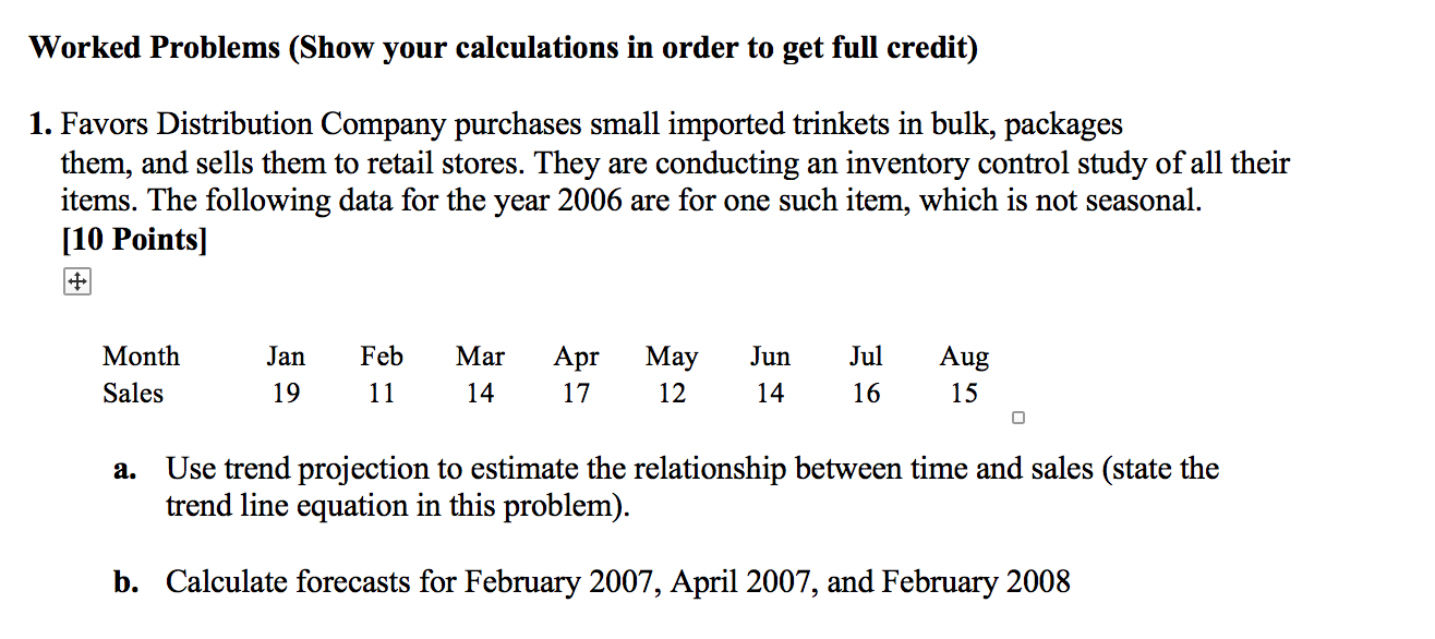 Worked Problems (Show your calculations in order