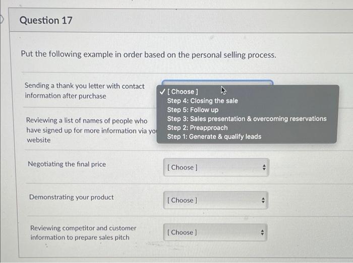 Question 17 Put the following example in order