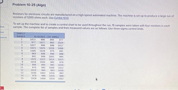 Problem 10-25 (Algo) Resistors for electronic