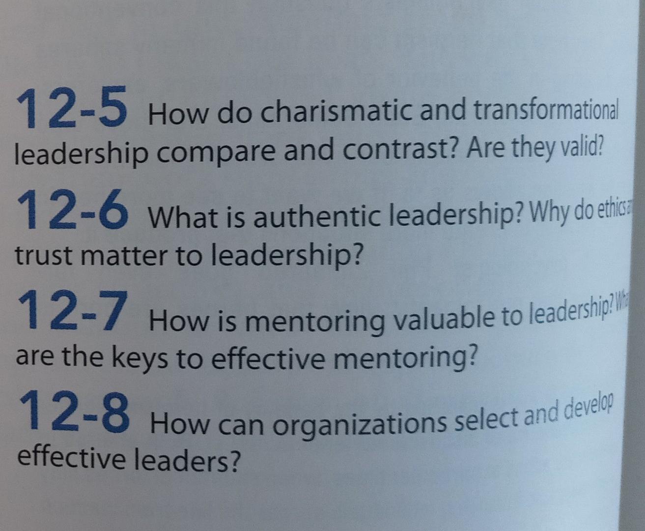 QUESTIONS FOR REVIEW 12-1 Are leadership and
