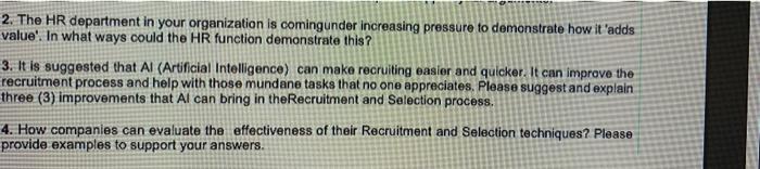 2. The HR department in your organization is