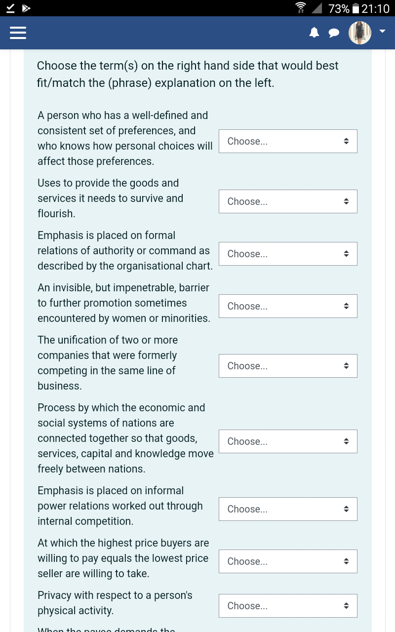 73% | 21:10 Choose the term(s) on the right hand