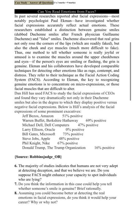 Case Study - Answer all Questions o x 3 marksmark