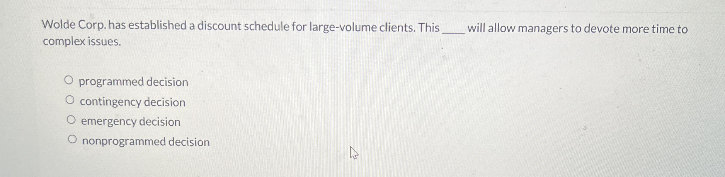 Wolde Corp. has established a discount schedule