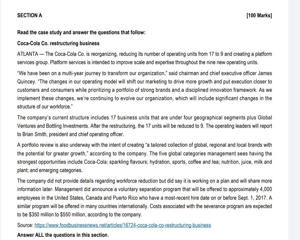SECTION A [100 Marks] Read the case study and