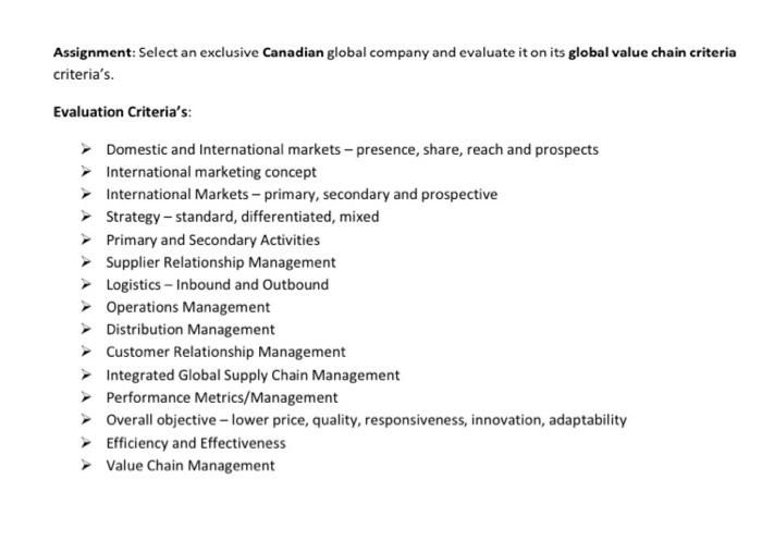 Evaluate based on one specific Canadian global