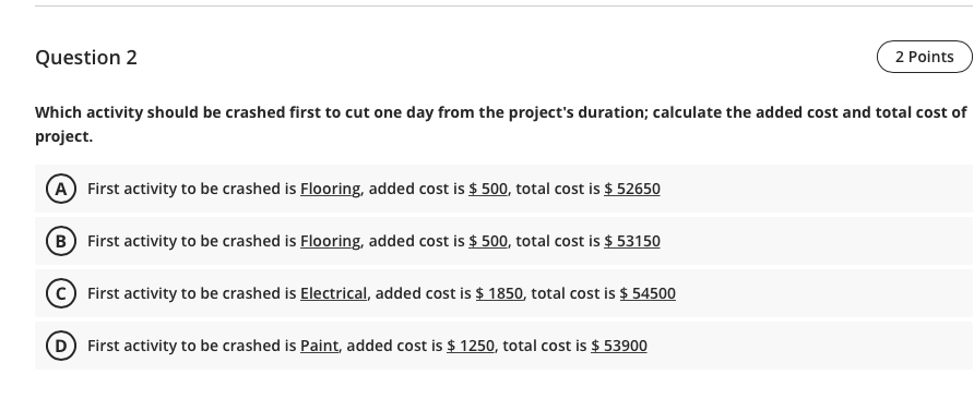 Question 2 2 Points Which activity should be