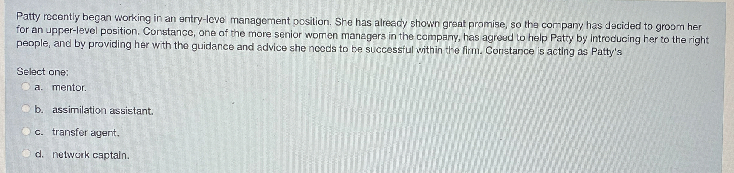 Patty recently began working in an entry - level