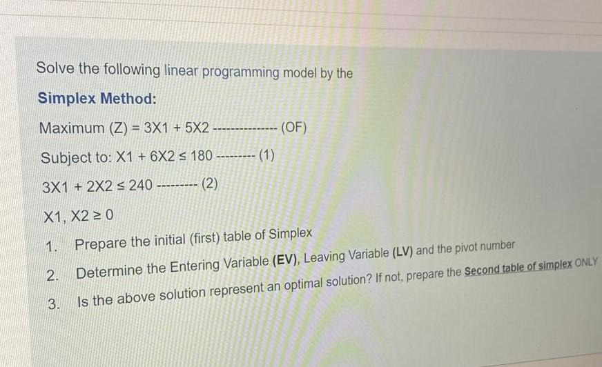 Solve the following linear programming model by