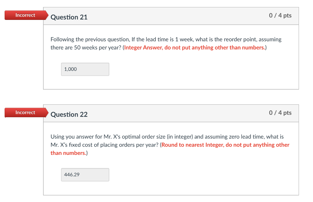 Optimal order size is 448 NOT 447, please