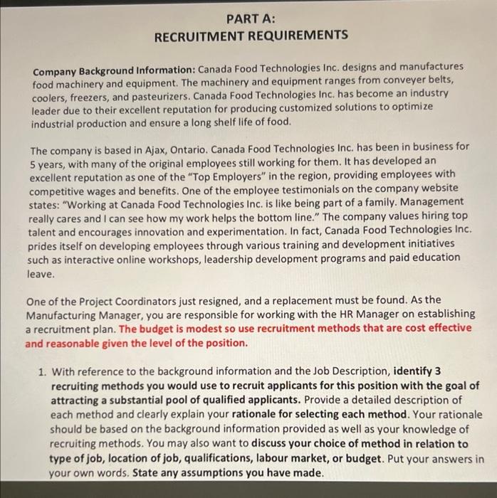 1. Using the Job Description for the "Project