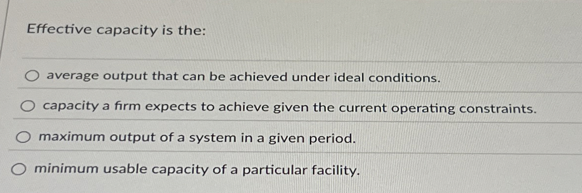 Effective capacity is the: average output that