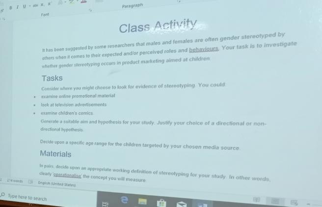 BUX Paragraph Font Class Activity It has been