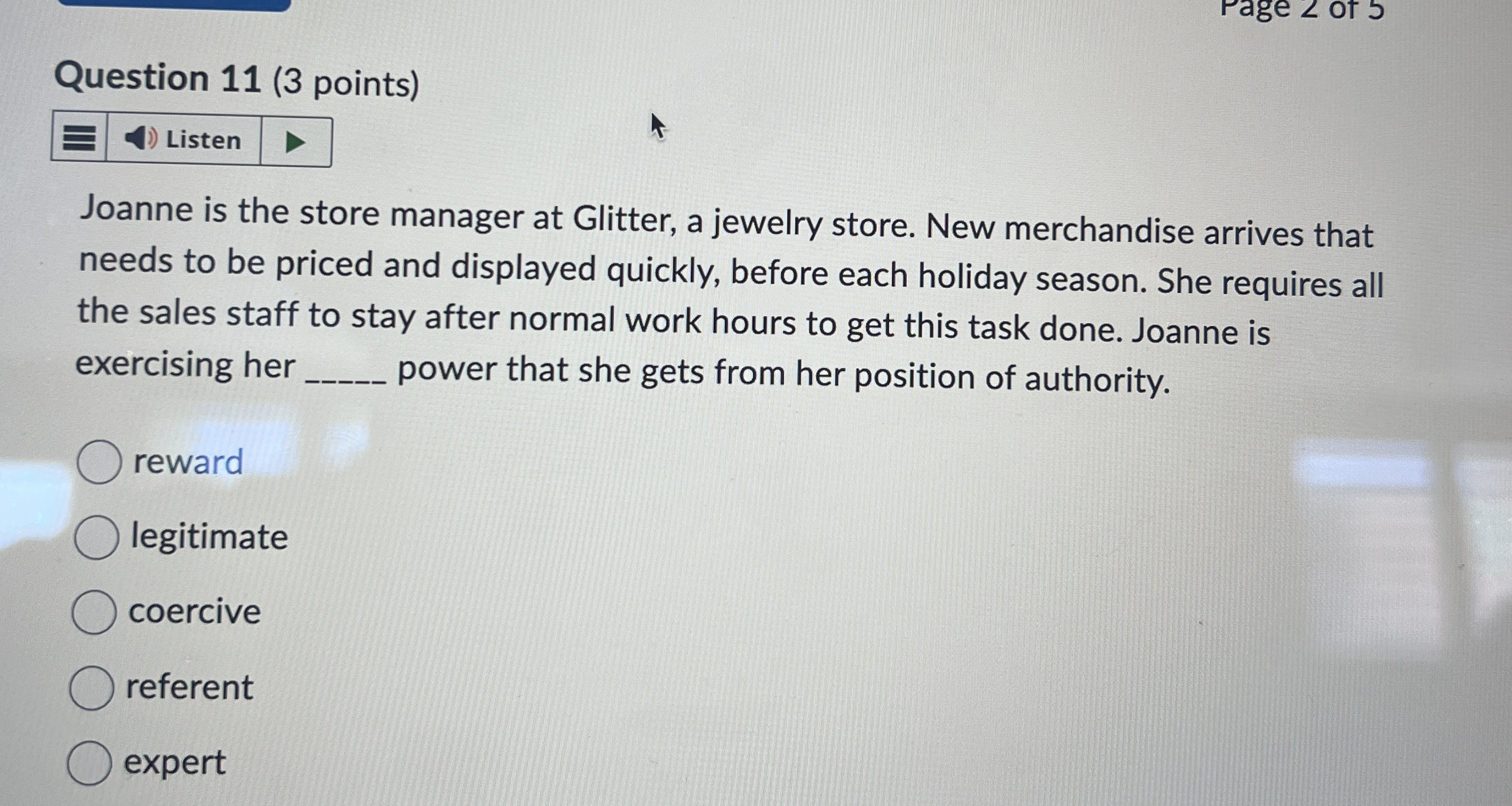 Question 1 1 ( 3 points ) Listen Joanne is the