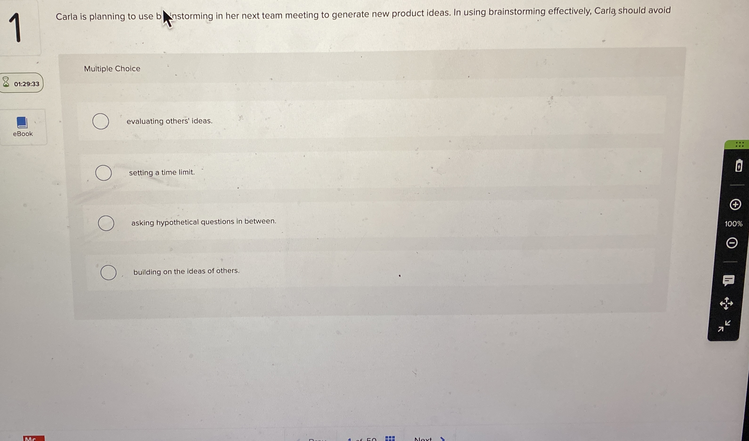 4 Carla is planning to use b instorming in her