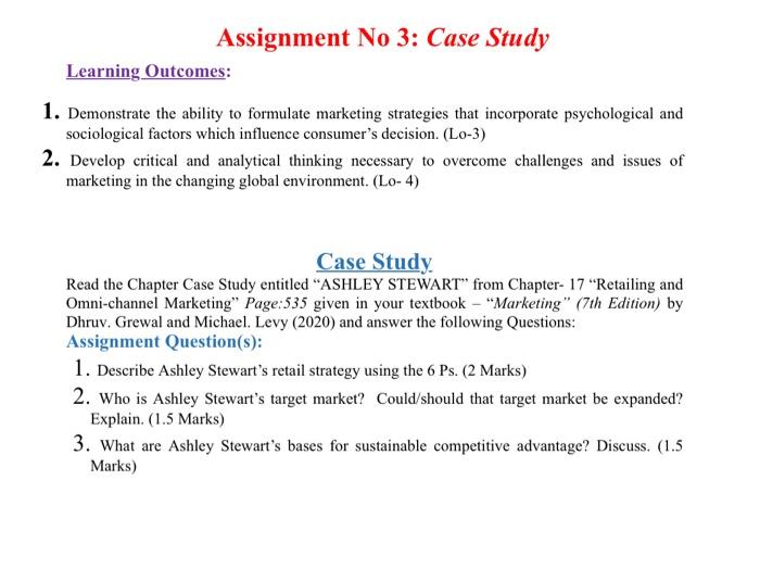 Assignment No 3: Case Study Learning Outcomes: 1.