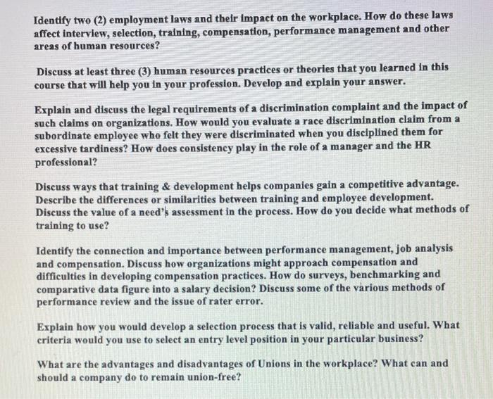 Identify two (2) employment laws and their impact