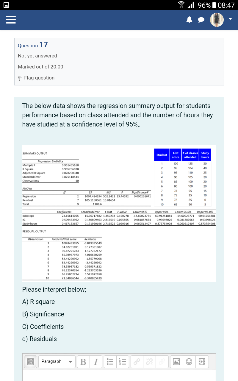 ul 96% 08:47 III Question 17 Not yet answered