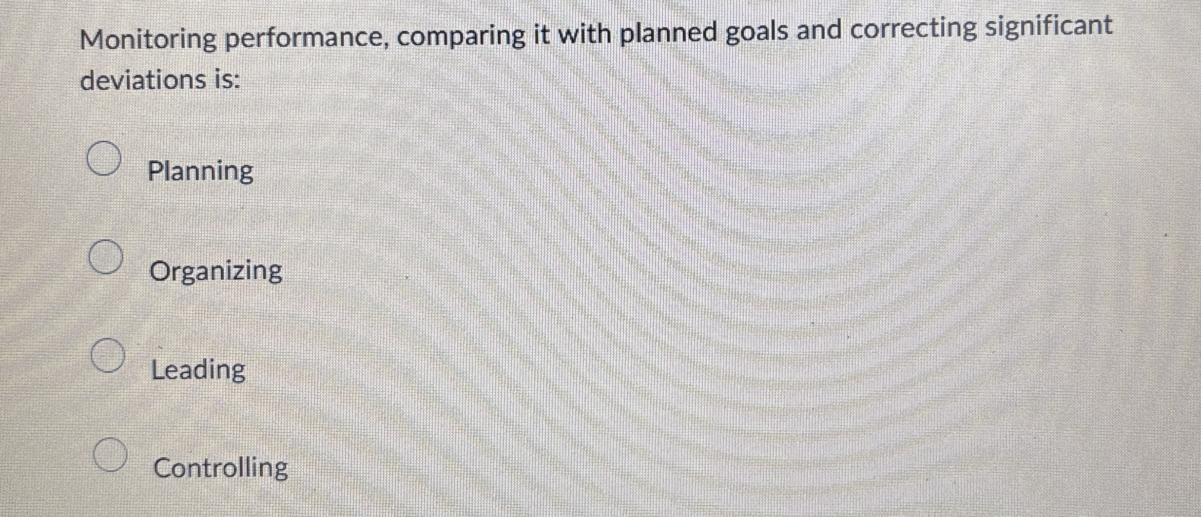 Monitoring performance, comparing it with planned