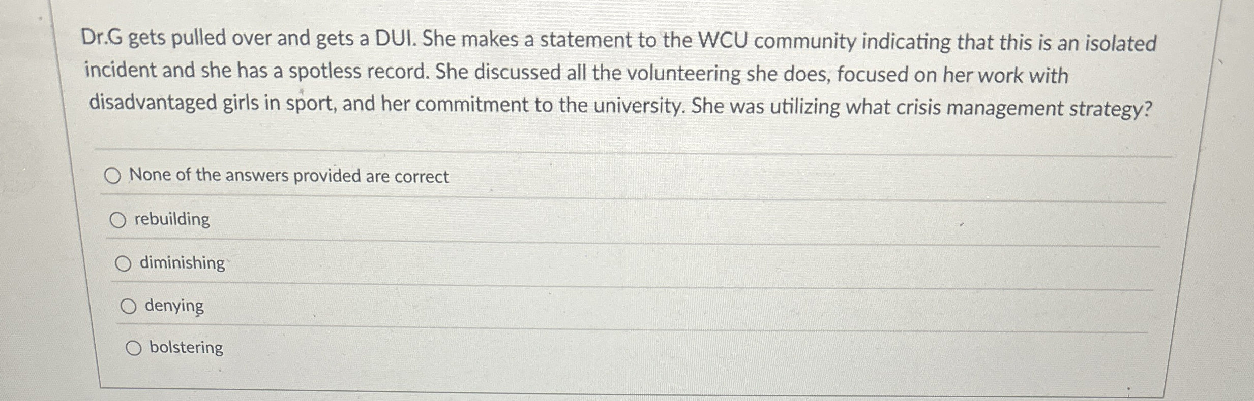 Dr . G gets pulled over and gets a DUI. She makes