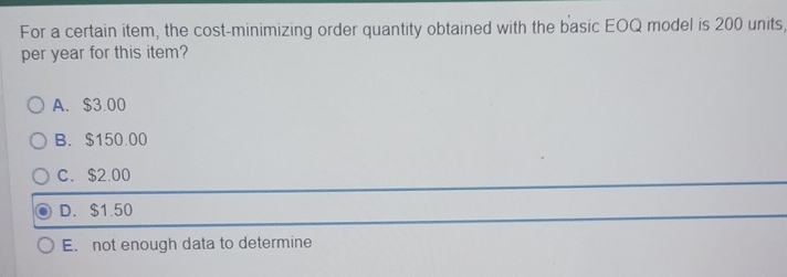 For a certain item, the cost - minimizing order