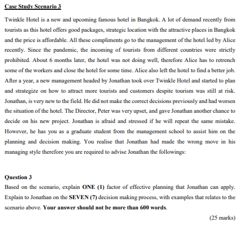 Case Study Scenario 3 Twinkle Hotel is a new and