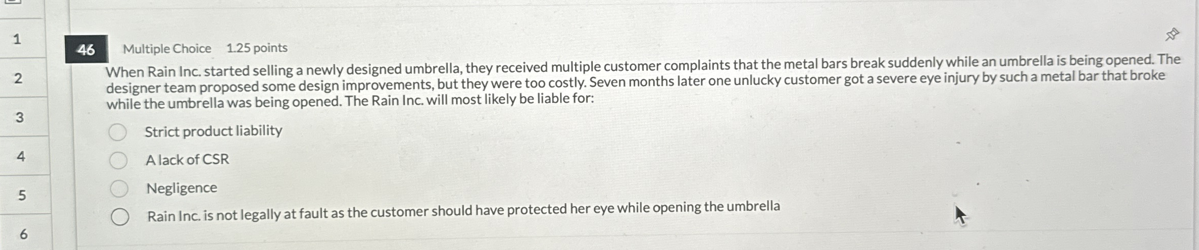 4 6 Multiple Choice 1 . 2 5 points When Rain Inc.