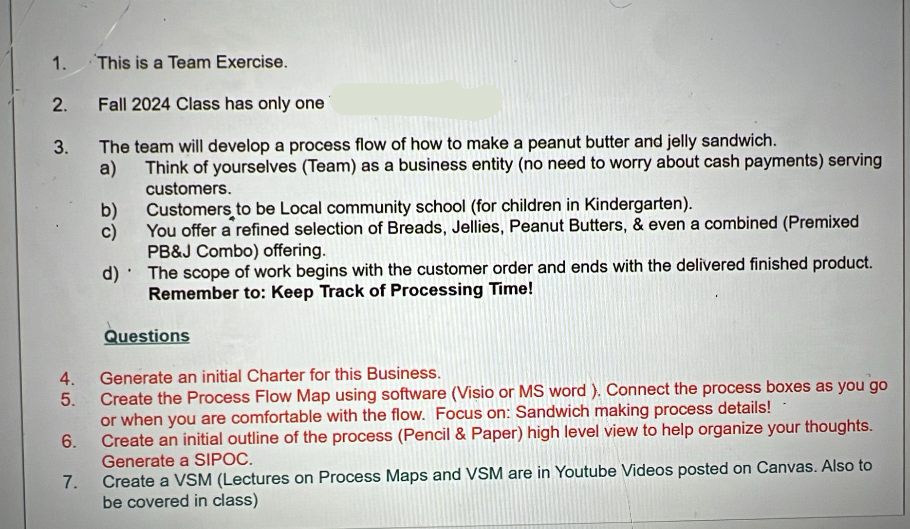 This is a Team Exercise. Fall 2 0 2 4 Class has