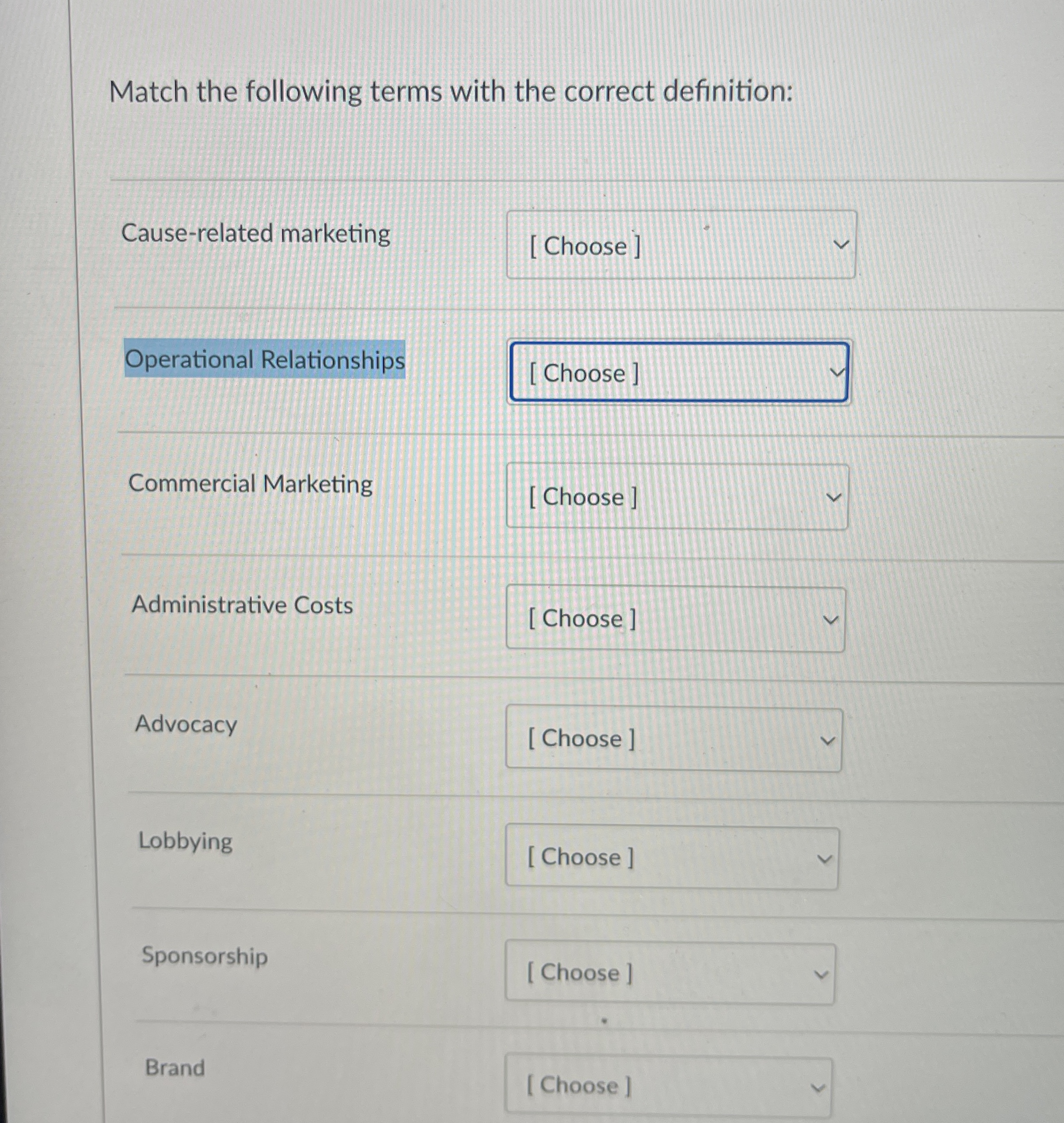 Match the following terms with the correct