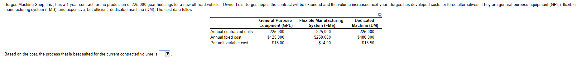 Borges Machine Shop, Inc., has a 1-year contract