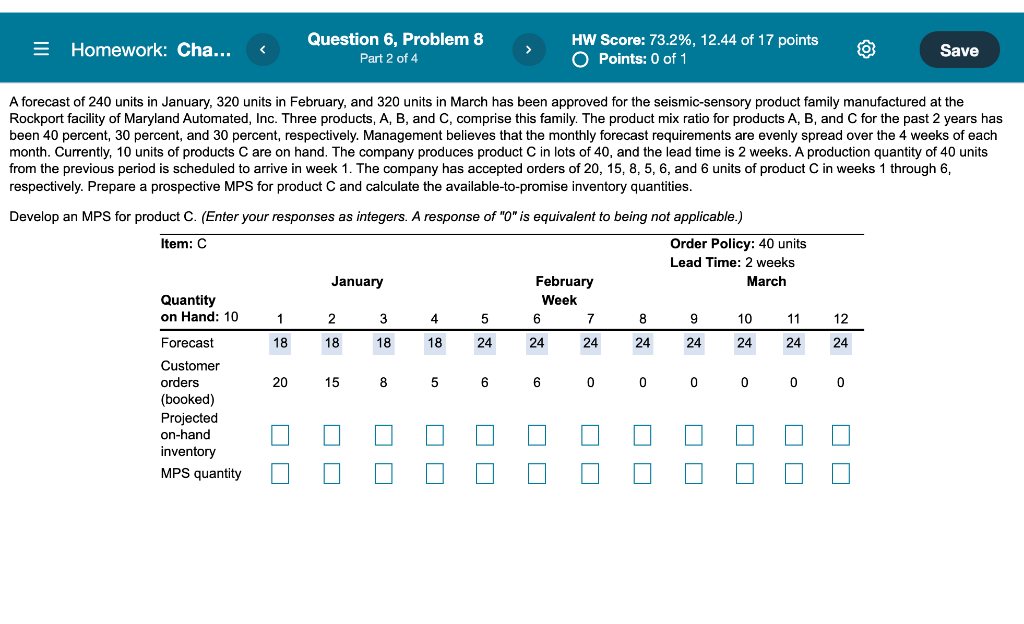 Determine projected on-hand inventory for each C.