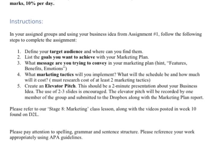 marks, 10% per day. Instructions: In your