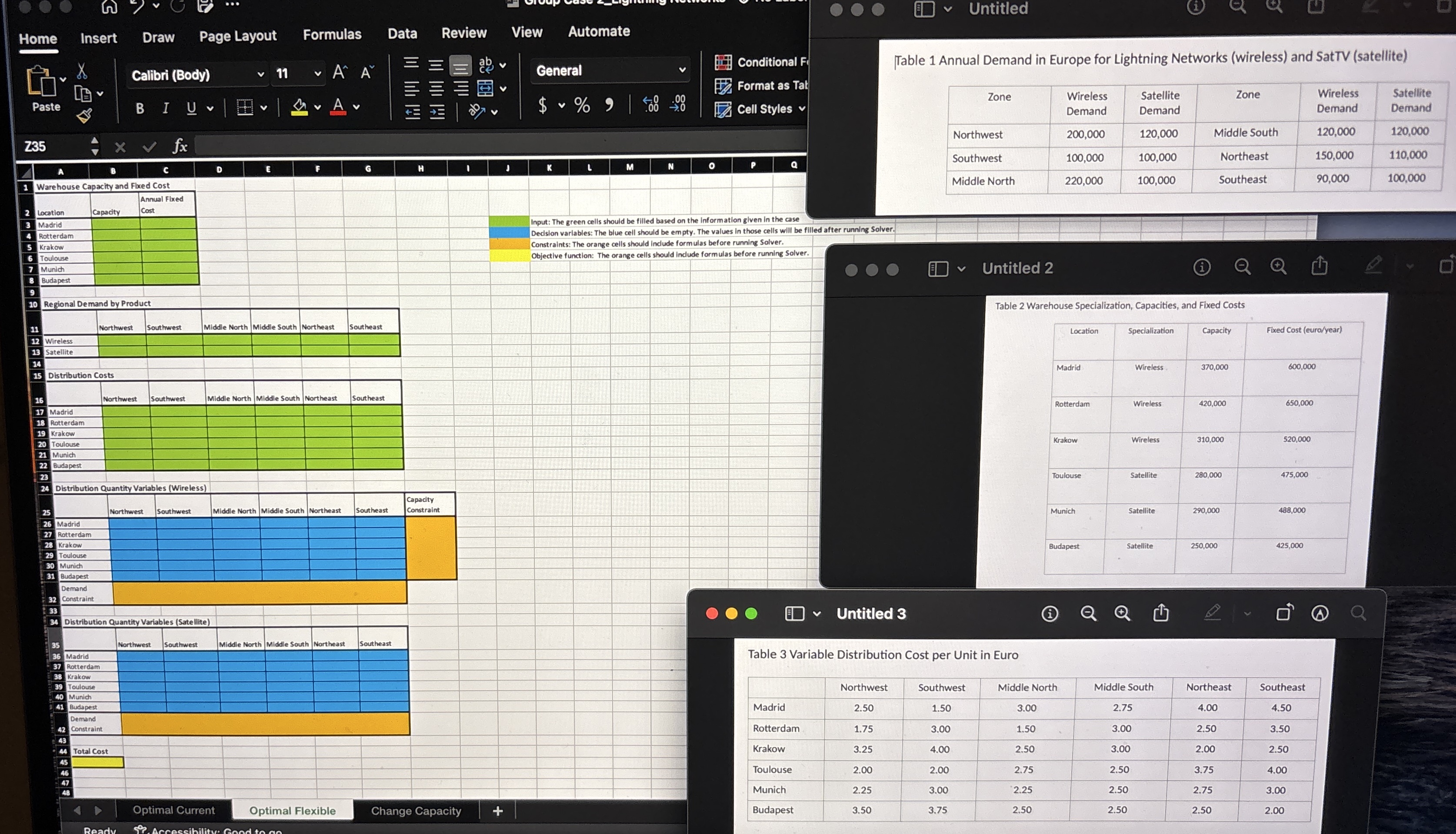 Using the tables on the right, solver on excel