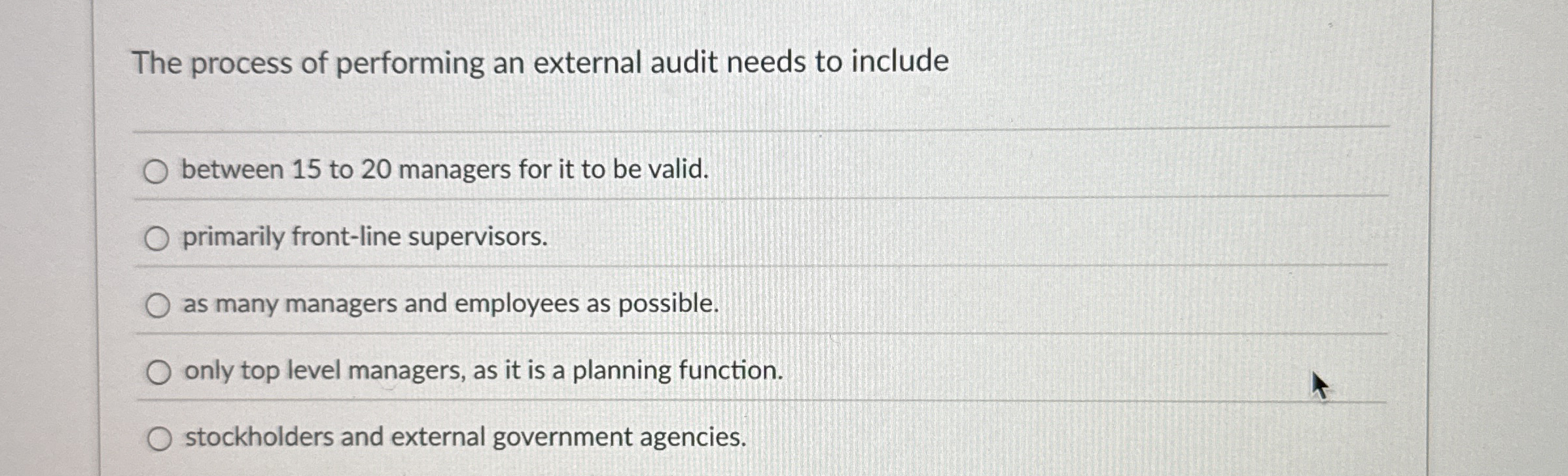 The process of performing an external audit needs