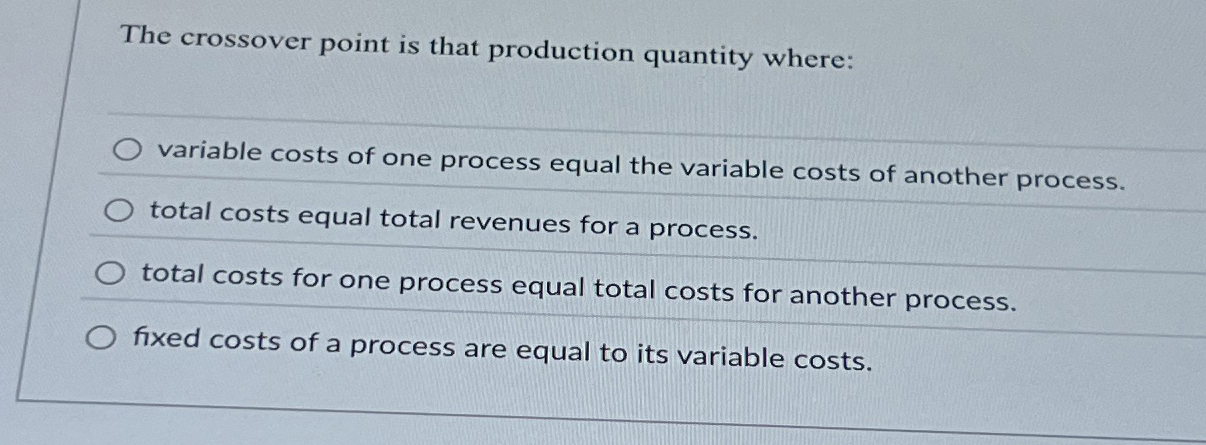 The crossover point is that production quantity