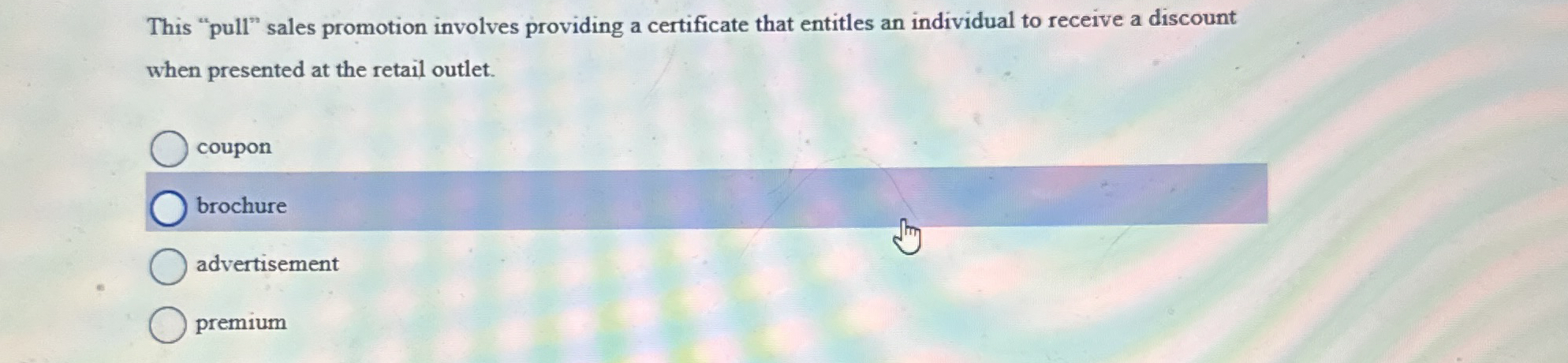 This "pull" sales promotion involves providing a