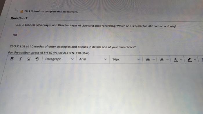 Click Submit to complete this assessment Question