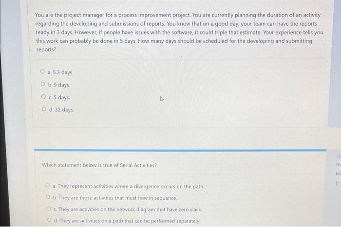 project management question You are the project
