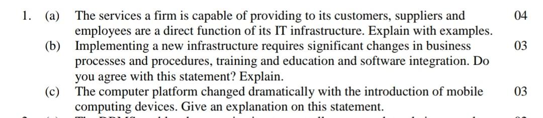 1. 04 03 (a) The services a firm is capable of