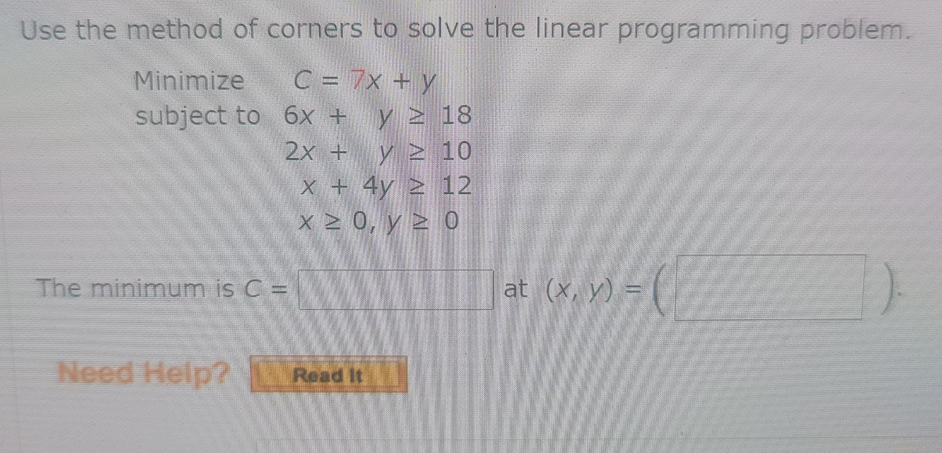 Use the method of corners to solve the linear
