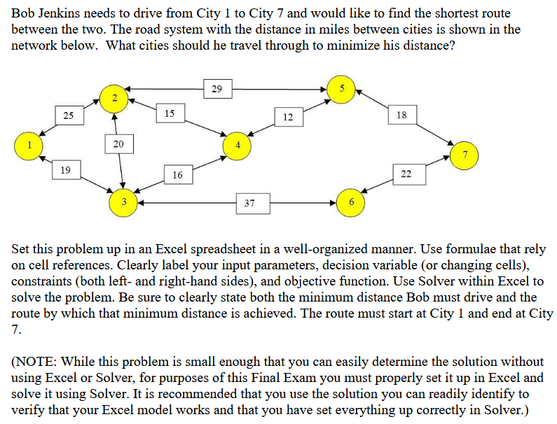 Bob Jenkins needs to drive from City 1 to City 7
