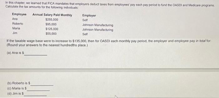 Self In this chapter, we leamed that FICA