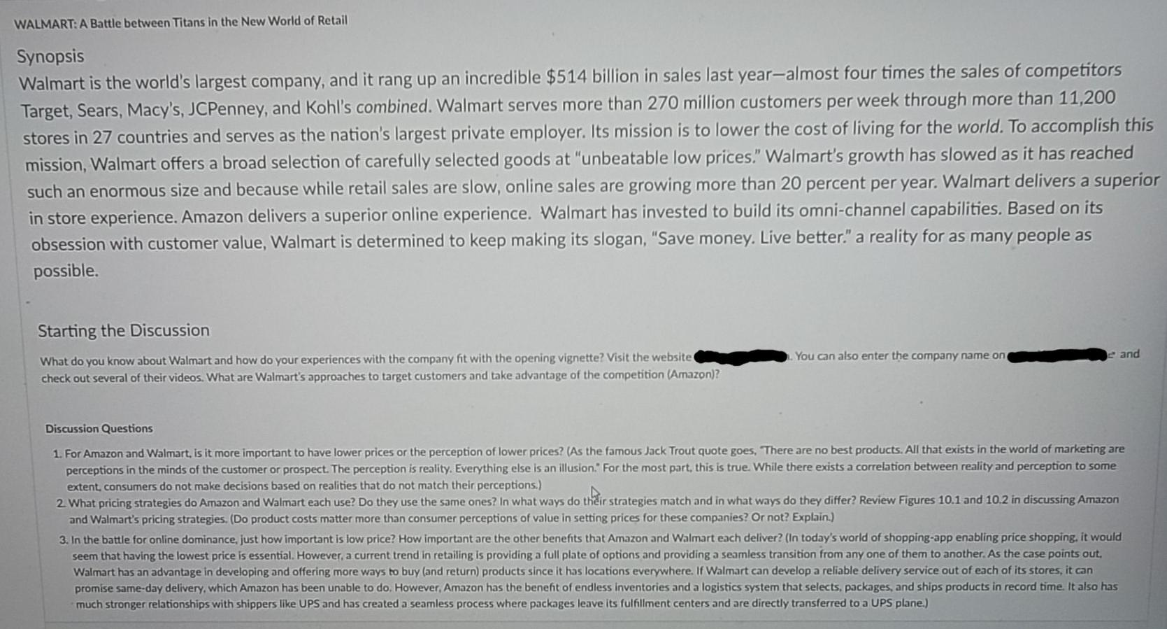 Please help me answer this. Thank you. WALMART: A